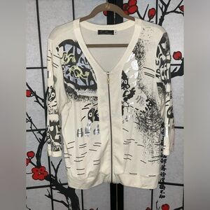 Womens Travel Elegance SZ M Lightweight Cream Pattern Zipper Travel Jacket